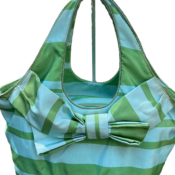 Kate Spade Green and Blue Striped Tote Bag EUC - Picture 3 of 17